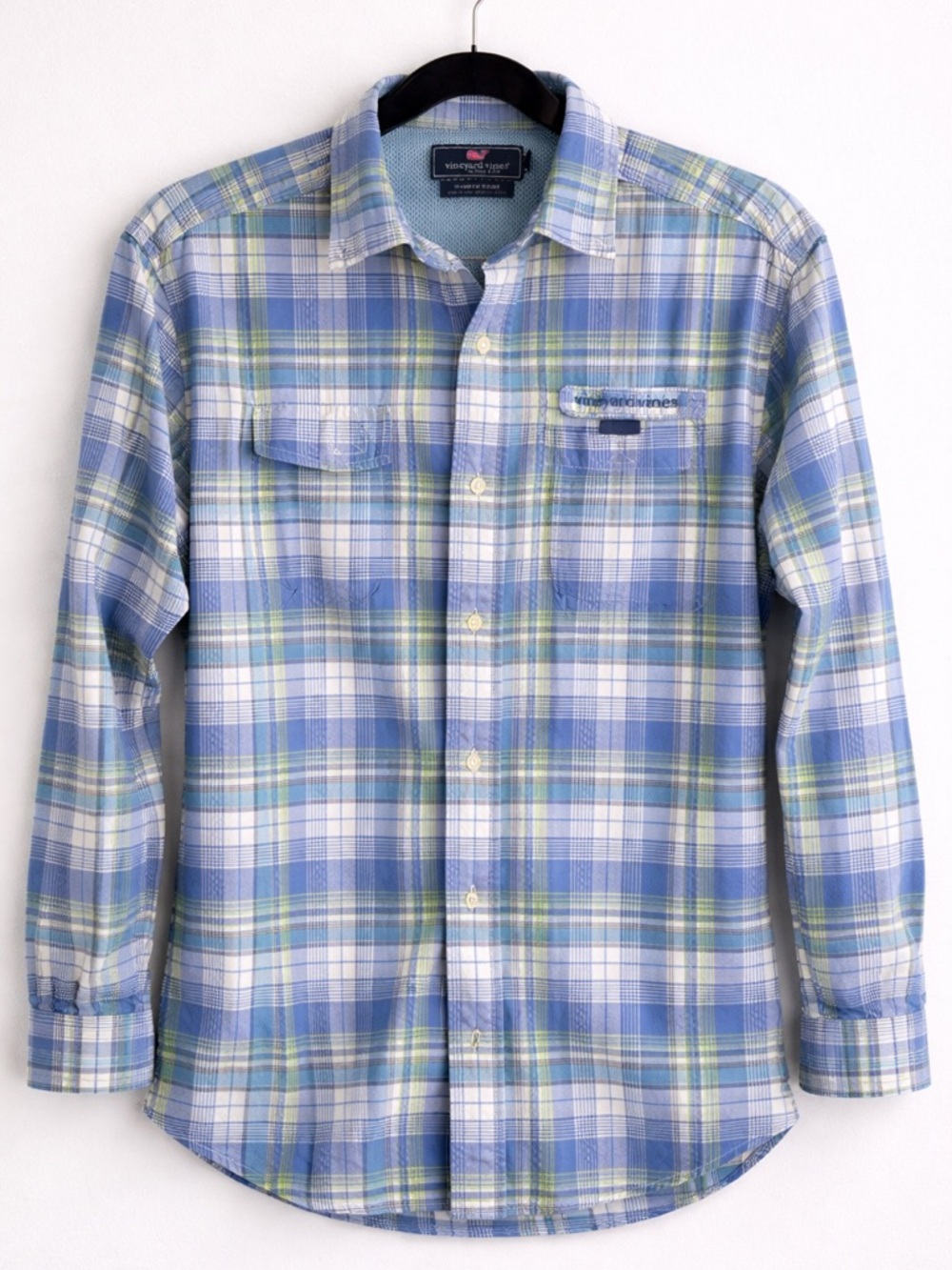 Vineyard Vines Harbor Shirt XS Blue Plaid Fishing Shirt Vented Performance